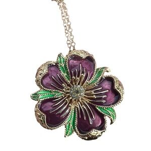 LOUIS COMFORT TIFFANY INSPIRED GOLD TONE Purple Enamel Flower PENDANT BROOCH NWT